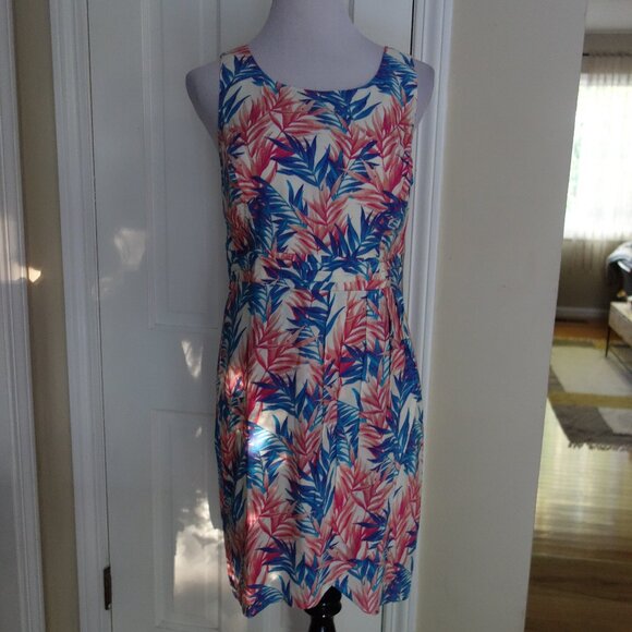 NWT FOREVER 21 Cream Blue Pink Side Pleated Sundress – Large - Picture 1 of 8